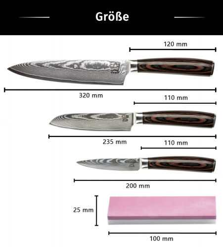 Zeuß Chefmesser Santokumesser Set Damastmesser Küchenmesser LH Lifestyle Kochmesser